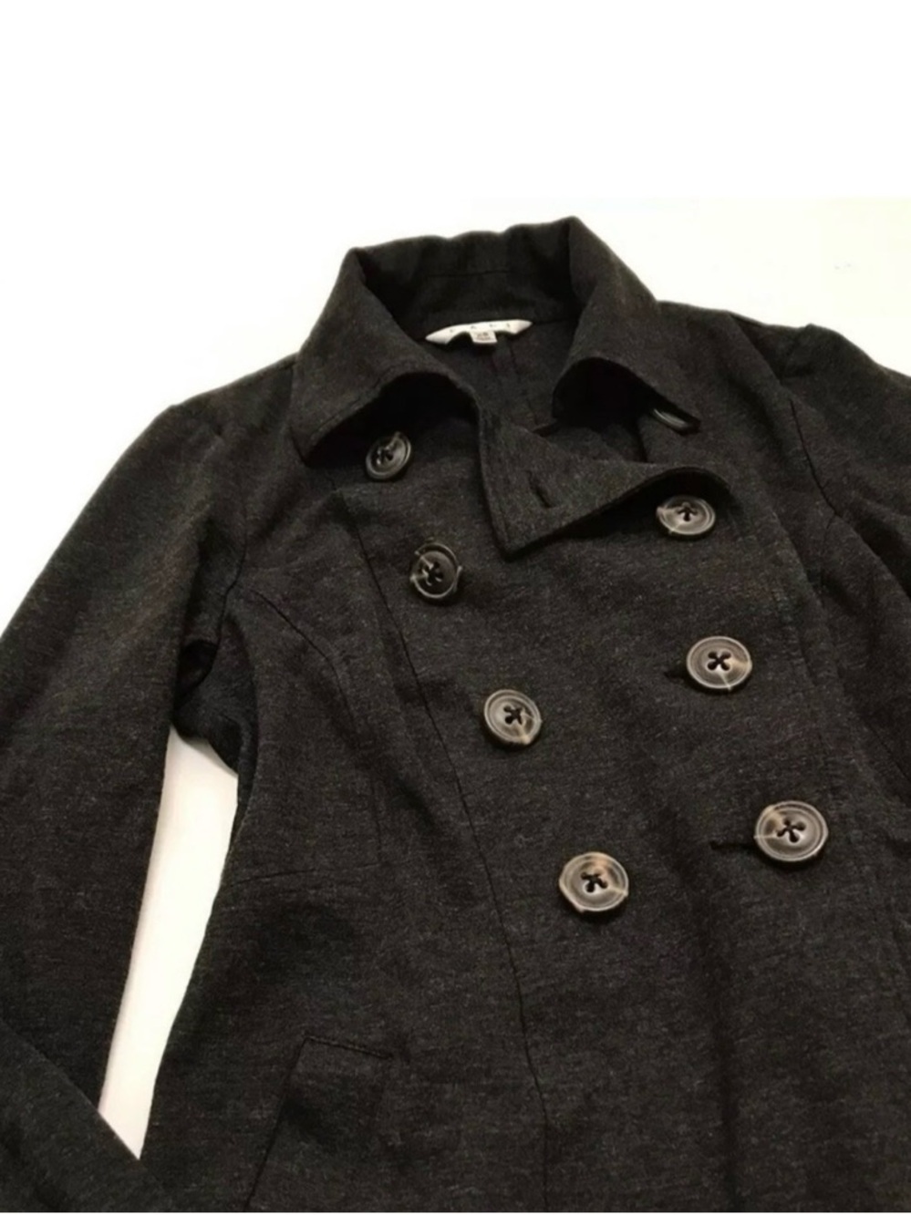CAbi Ponte Knit Double Breasted Trench Pea Coat XS Dark Grey Charcoal Casablanca - Picture 4 of 16